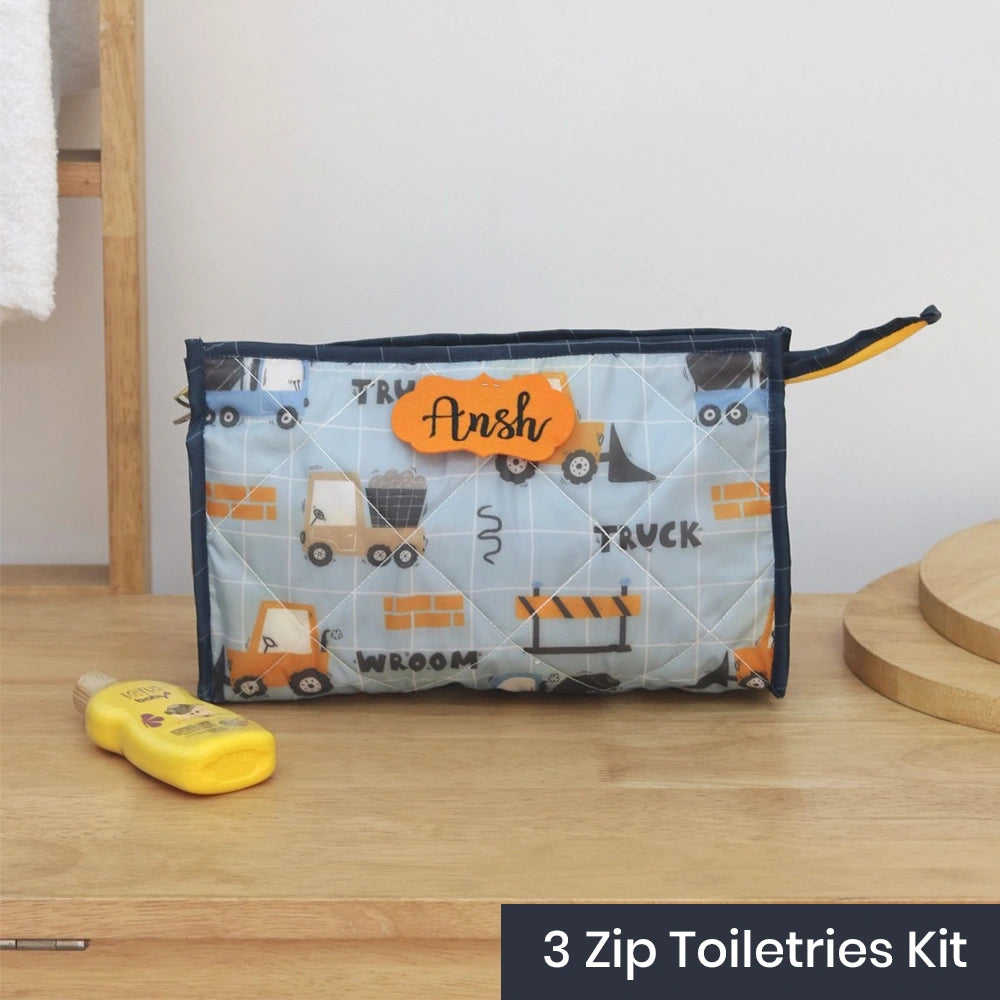 3-Zip Toiletries Kit - Blue Truck