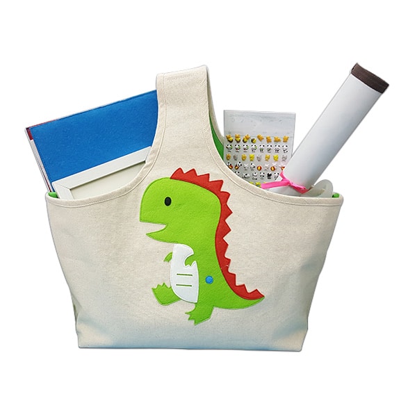 Dinosaur Canvas Sundries Bag- Close-up of Dinosaur Logo on Canvas Sundries Bag
