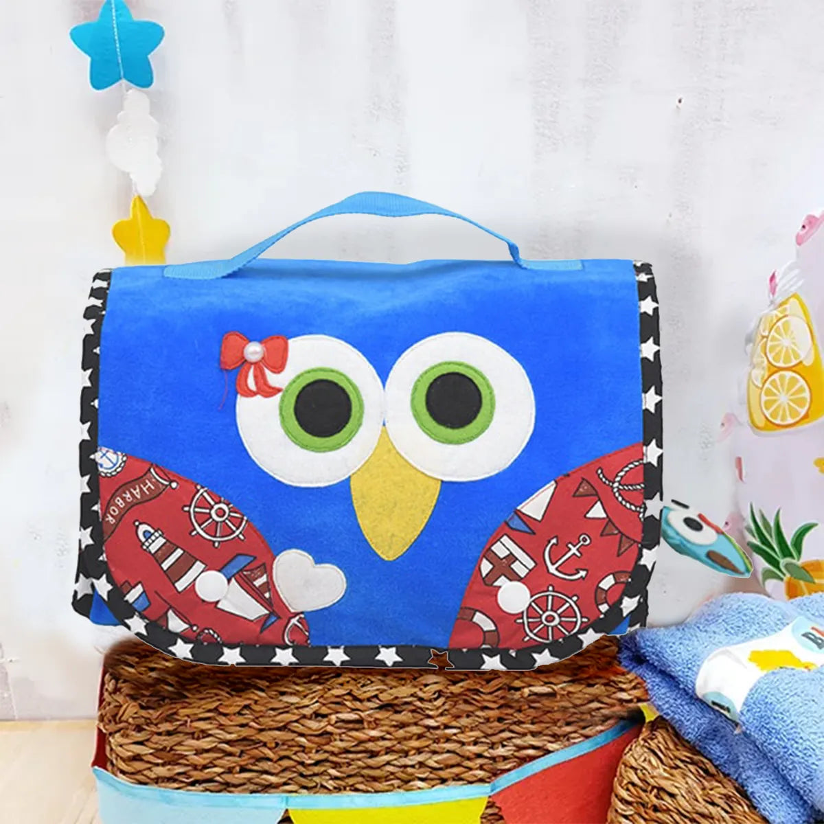 Owl Blue Pouch Set Tote Bag - Front View