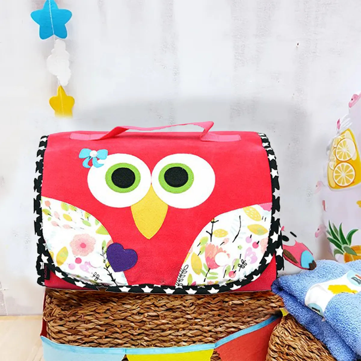 Owl Hot Pink Pouch Set Tote Bag - Front View