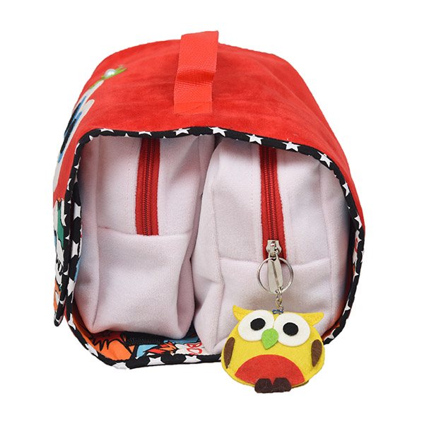 Owl Red Pink Pouch Set Tote Bag - Site View
