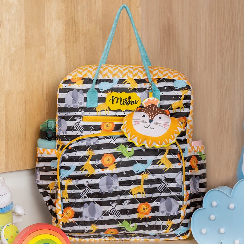 Black White Animals Diaper Backpack - Front View