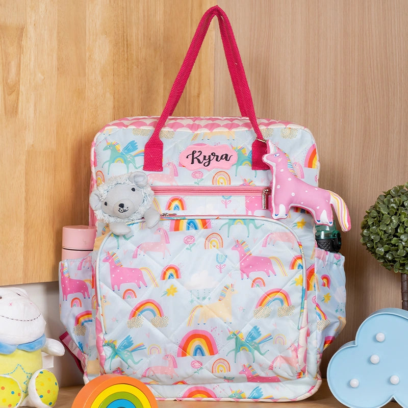 Blue unicorn Diaper Backpack - Front View