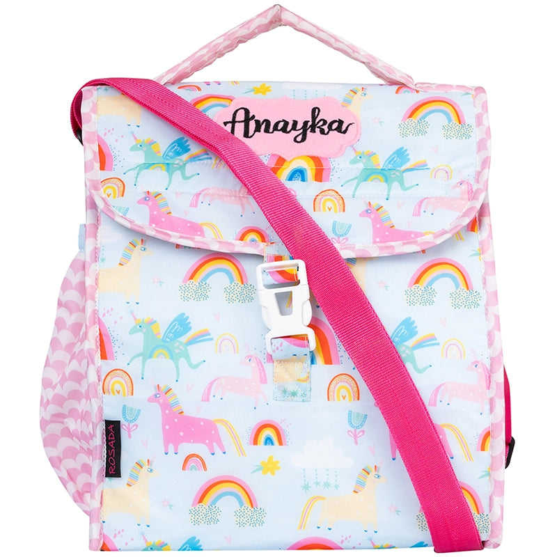 Blue Unicorn Insulated Lunch Bag - Front View