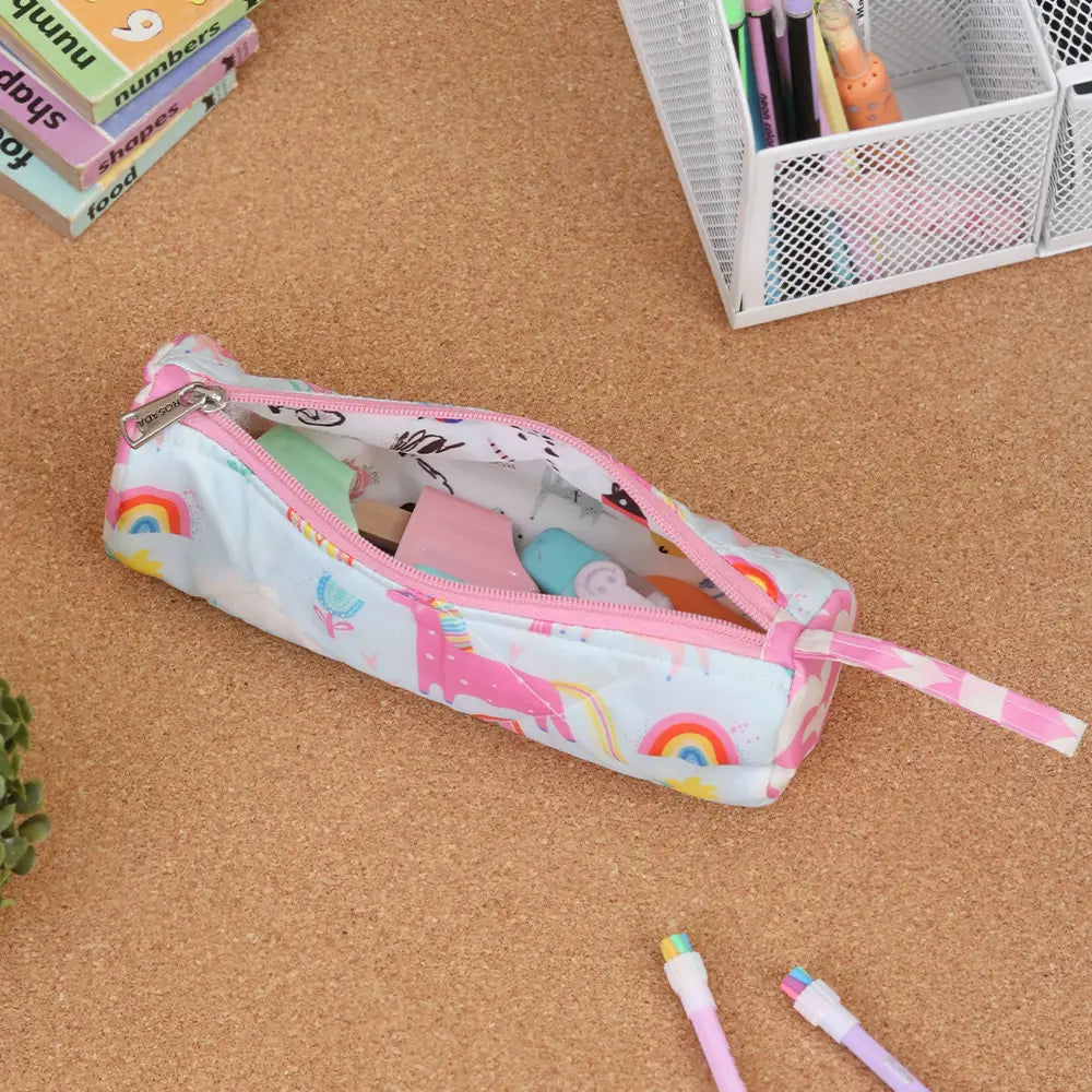 Round Pencil Pouch - Blue Unicorn