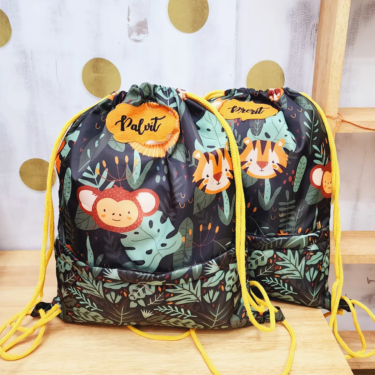 Jungle Drawstring Bag - Close-up of Jungle Drawstring Bag