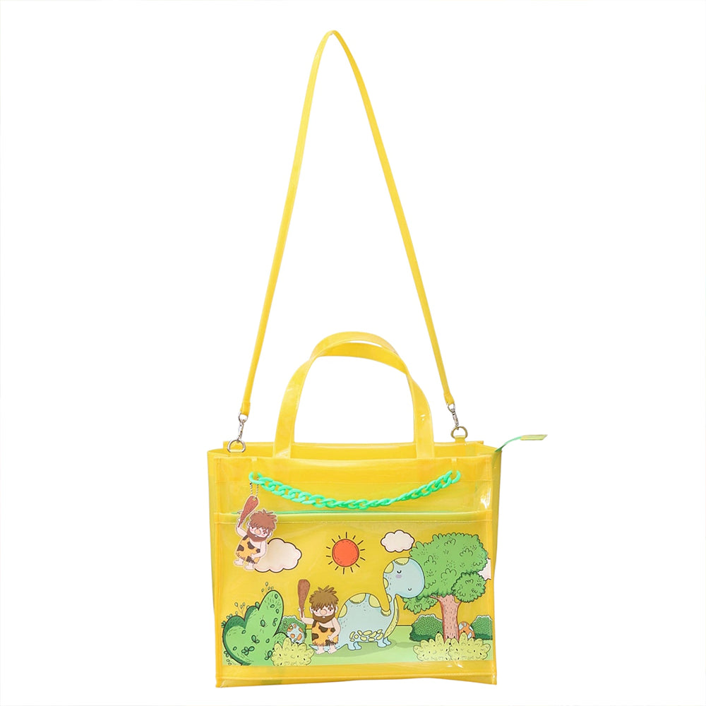 Sunny Dino Jelly Tote Bag Double Pocket Jelly Tote Bag & Wet Pouch
