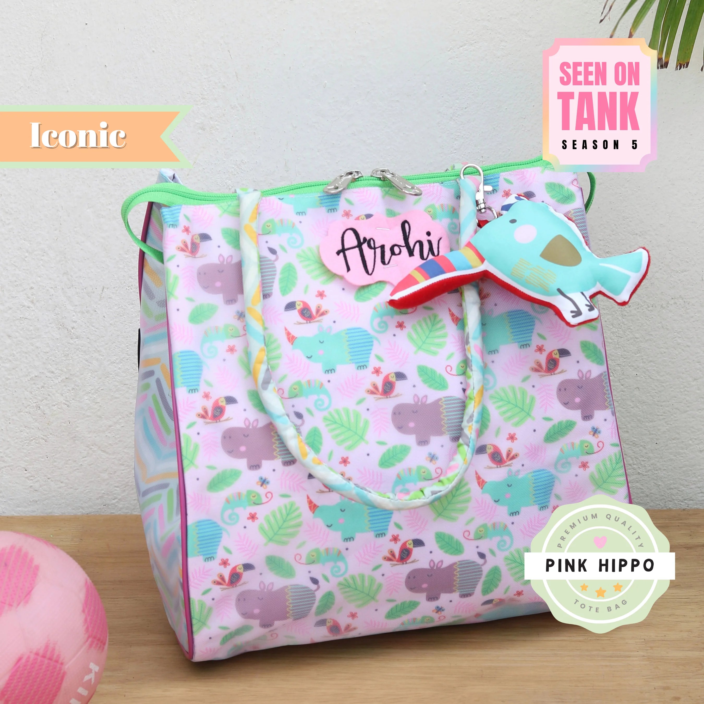 Pink Hippo Tote Bag