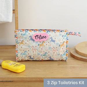 3-Zip Toiletries Kit - Unicorn