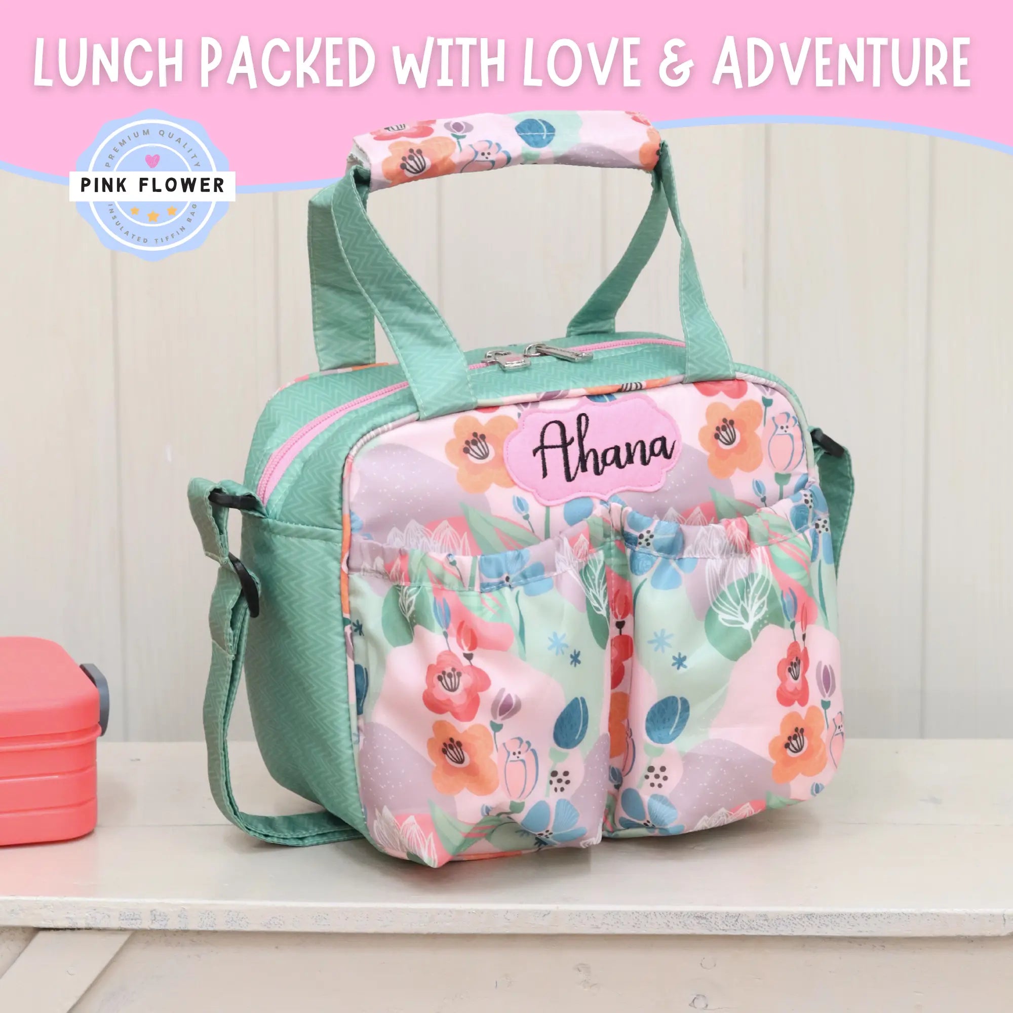 Pink Flower Insulated Tiffin Bag