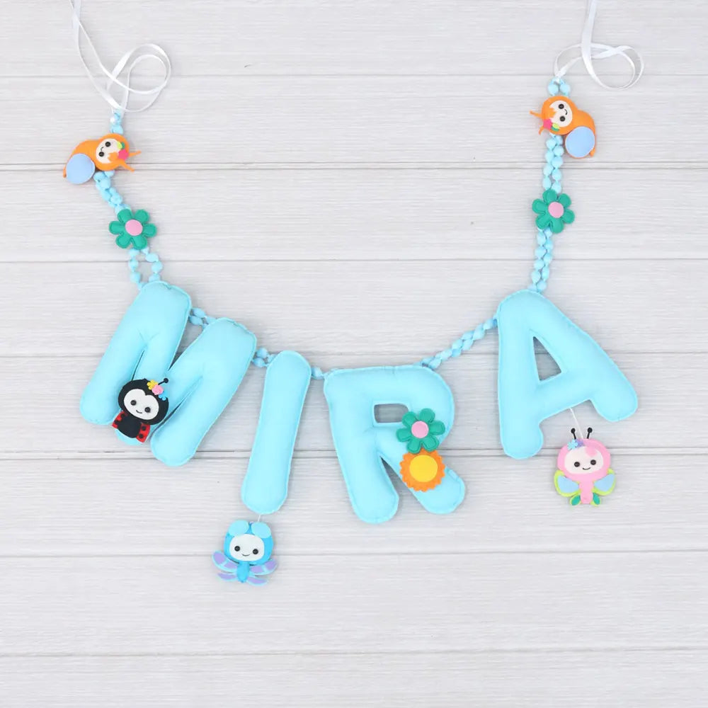 Bee & Butterfly Blue Name Bunting