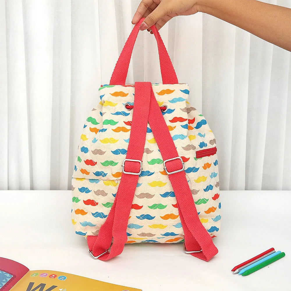 Canvas Colorful Mustache Rucksack Bag