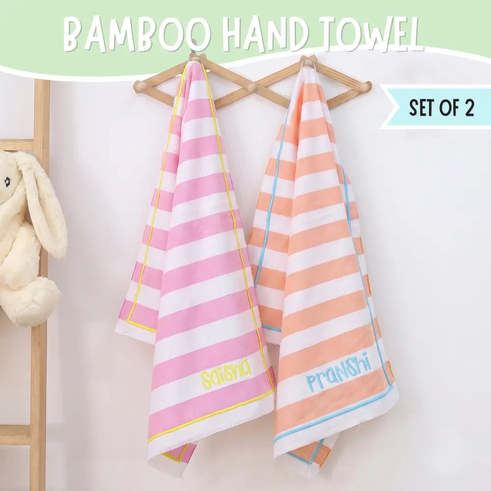 Pink Orange Set of 2 Bamboo Hand Towel