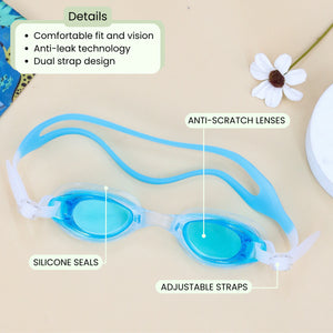 Cyan Purple Swimming Cap and Goggles