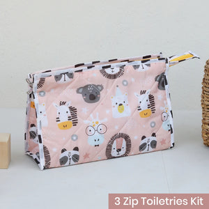 3-Zip Toiletries Kit - Pink Lion