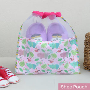 Shoe Pouch - Pink Hippo