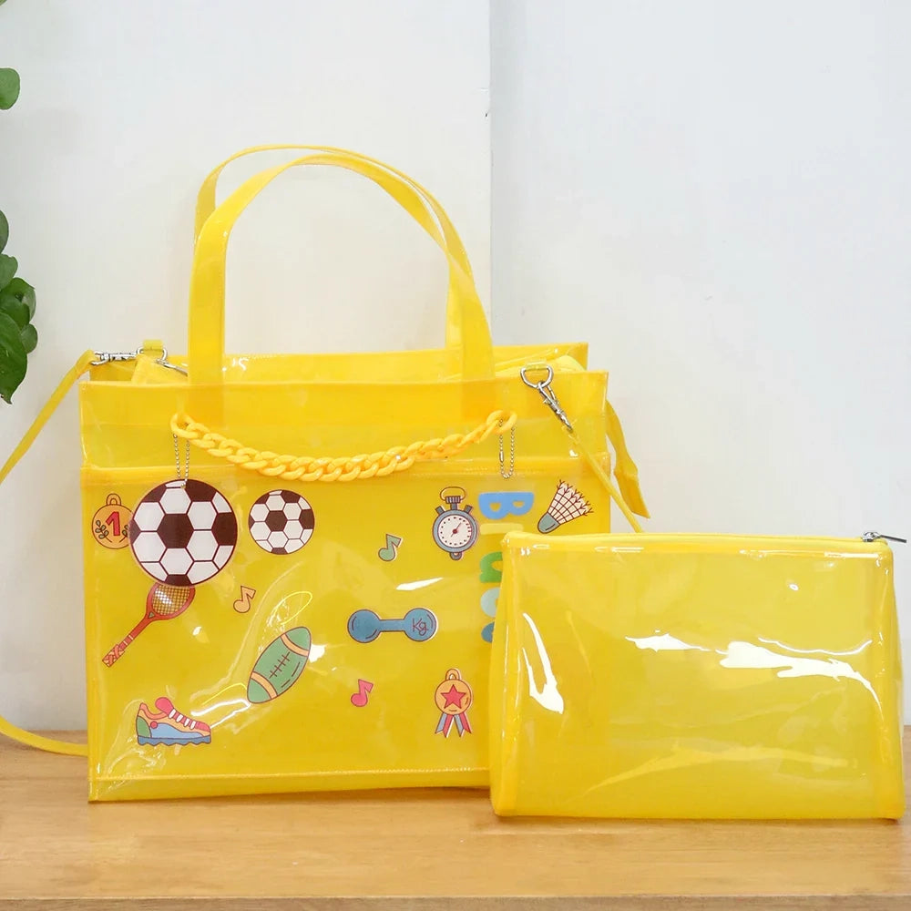 Sports Double Pocket Jelly Tote Bag & Wet Pouch