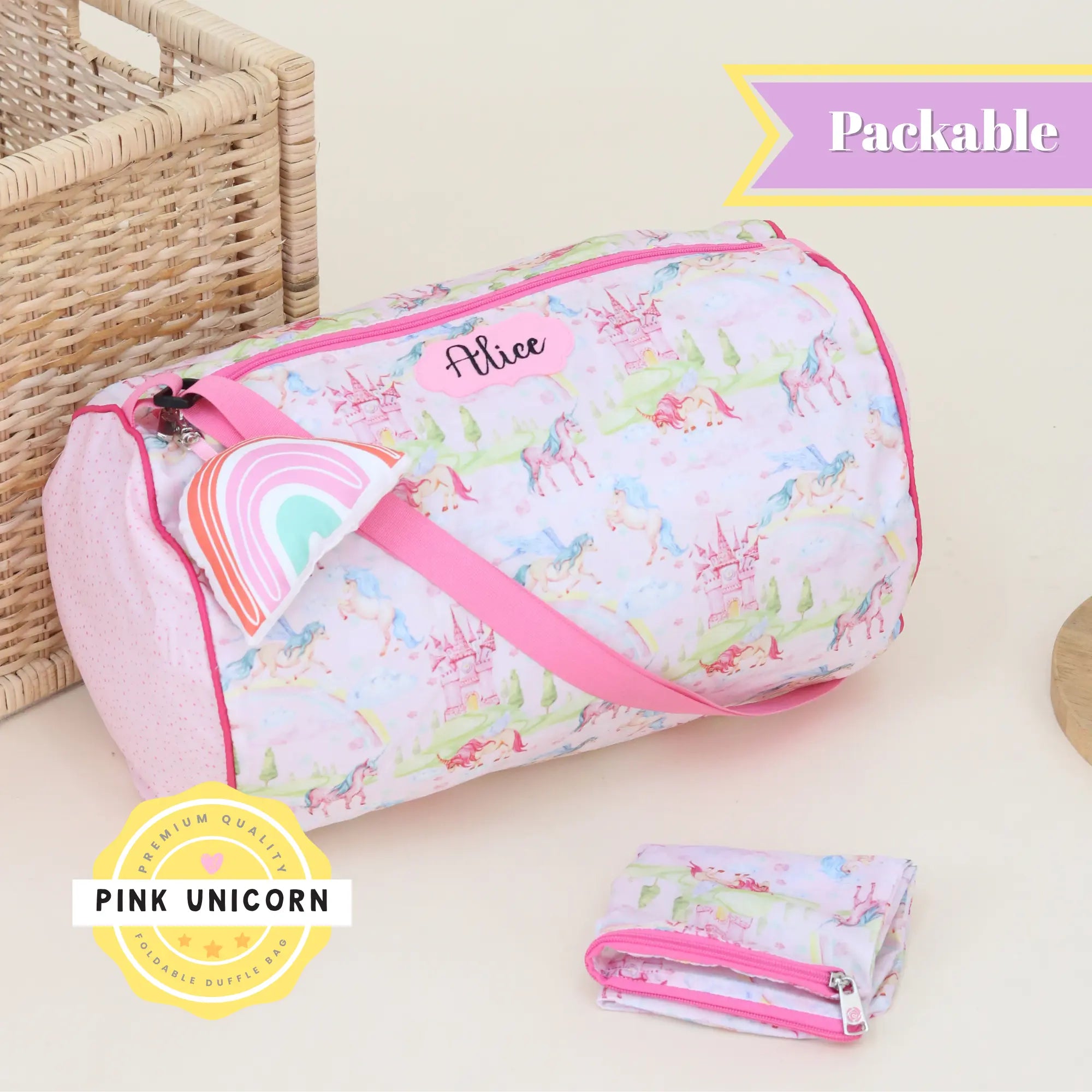 Pink Unicorn Foldable Duffle Bag