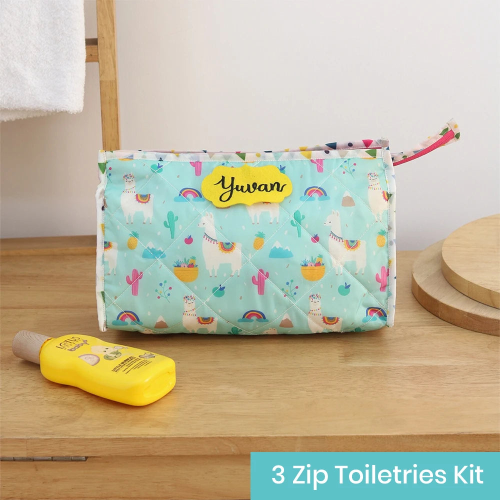 3-Zip Toiletries Kit - Blue Llama