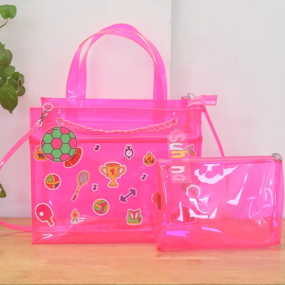 Sports Double Pocket Jelly Tote Bag & Wet Pouch