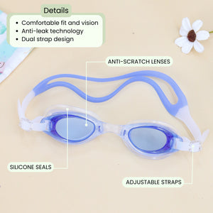 Blue Pink Swimming Cap and Goggles
