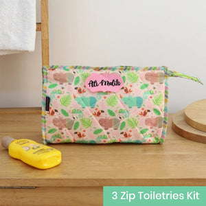 3-Zip Toiletries Kit - Pink Hippo