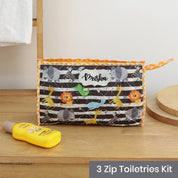 3-Zip Toiletries Kit - Black White Animals