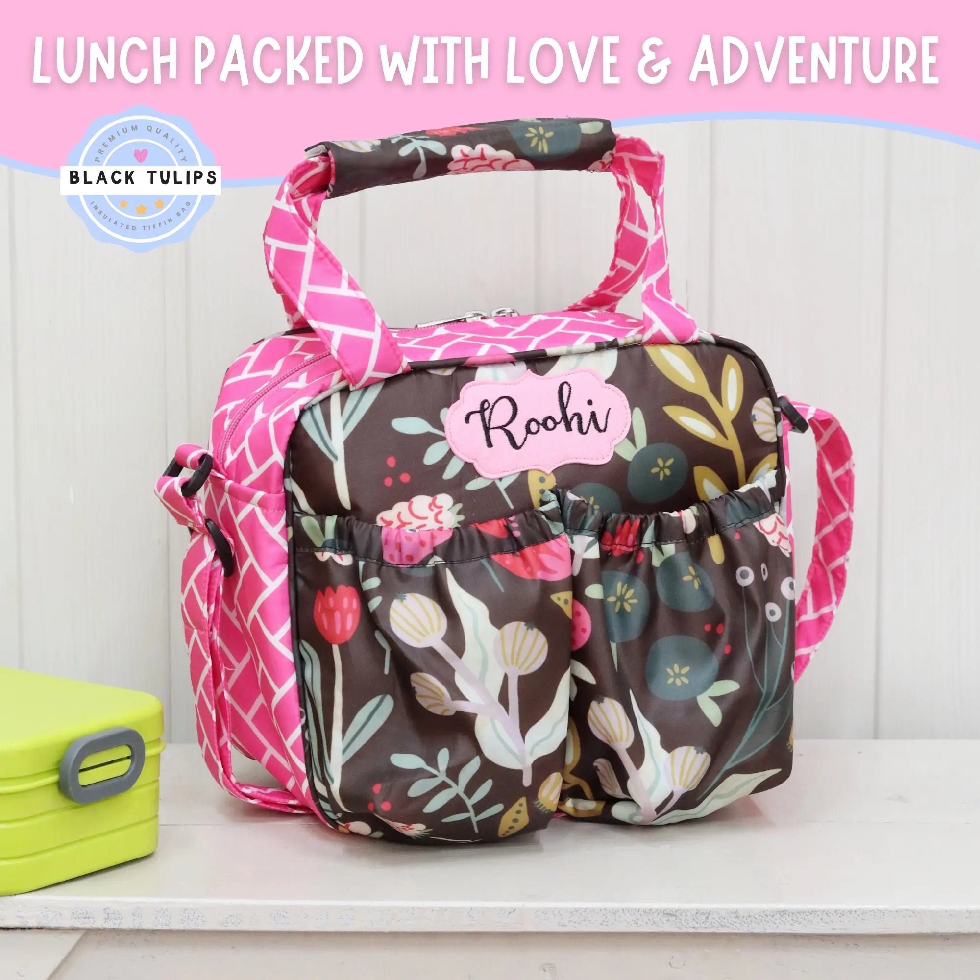 Black Tulips Insulated Tiffin Bag