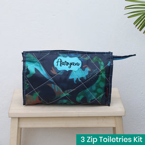 3-Zip Toiletries Kit - Blue Dino