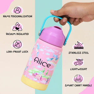 Pink Unicorn Insulated Handle Sipper Bottle