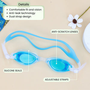 Cyan Pink Swimming Cap and Goggles
