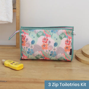 3-Zip Toiletries Kit - Pink Flower