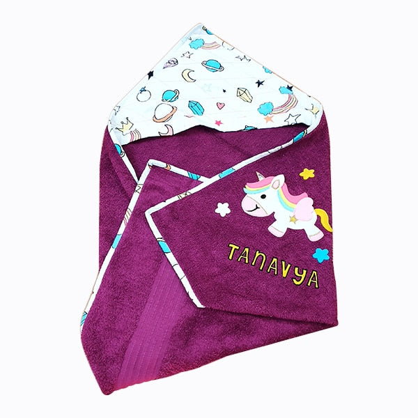 Purple Big Unicorn Hood Towel - Front View