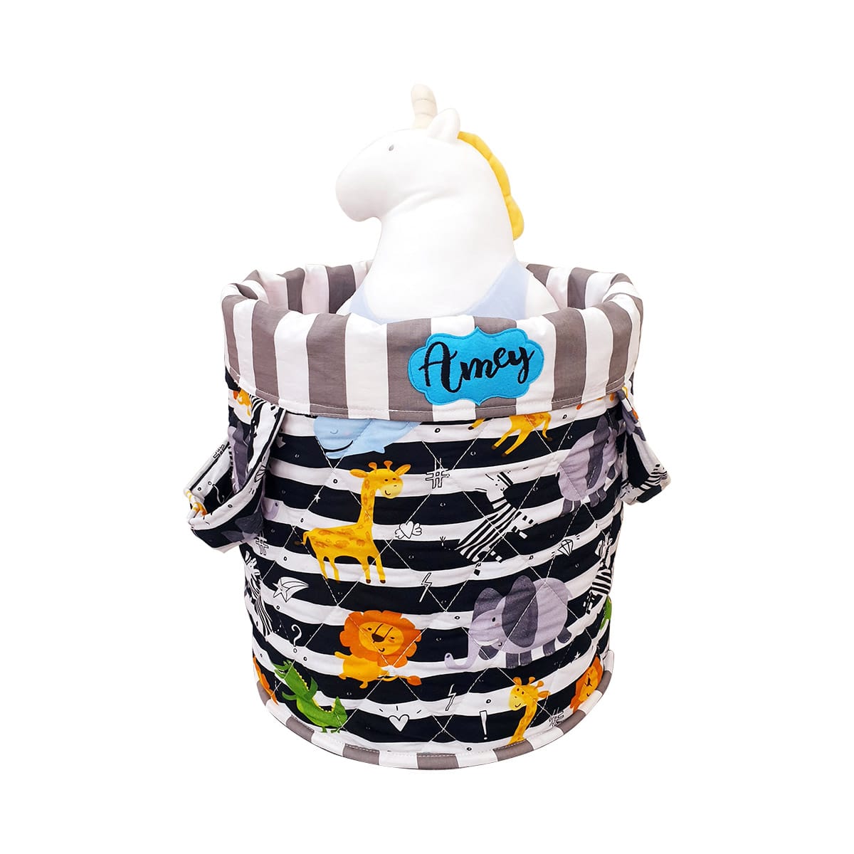 Black White Animals Quilted Toy Basket