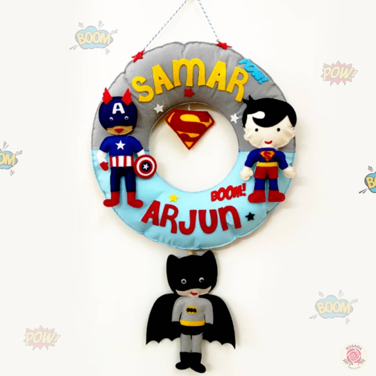 Superheroes Round Frame Hanging