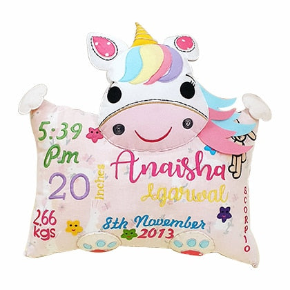 Birth Details 3D Unicorn Cushion