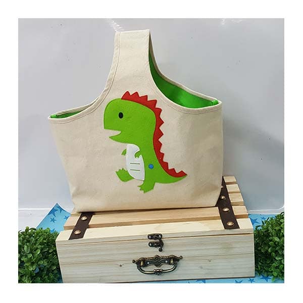 Green Dinosaur Canvas Sundries Bag - Close-up of Green Dinosaur Logo on Canvas Sundries Bag