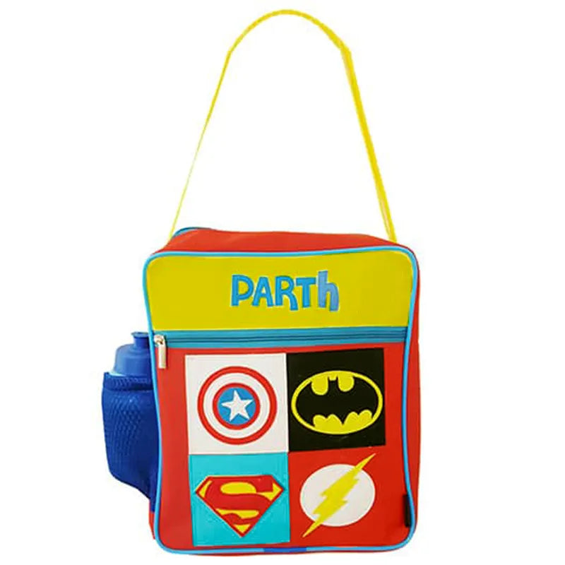 Four Superhero Logo Red Yellow Data Sling Bagg - Front View