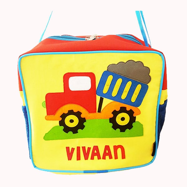  Dumptruck Yellow Square Zipper Bag - Front View