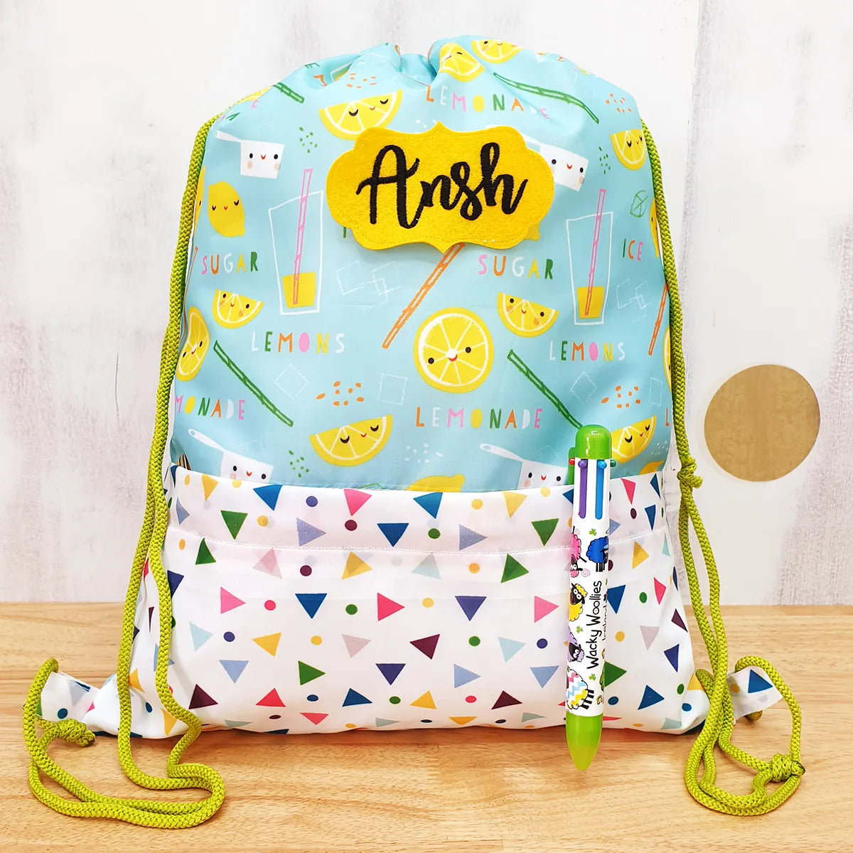 Lemon Drawstring Bag - Front View