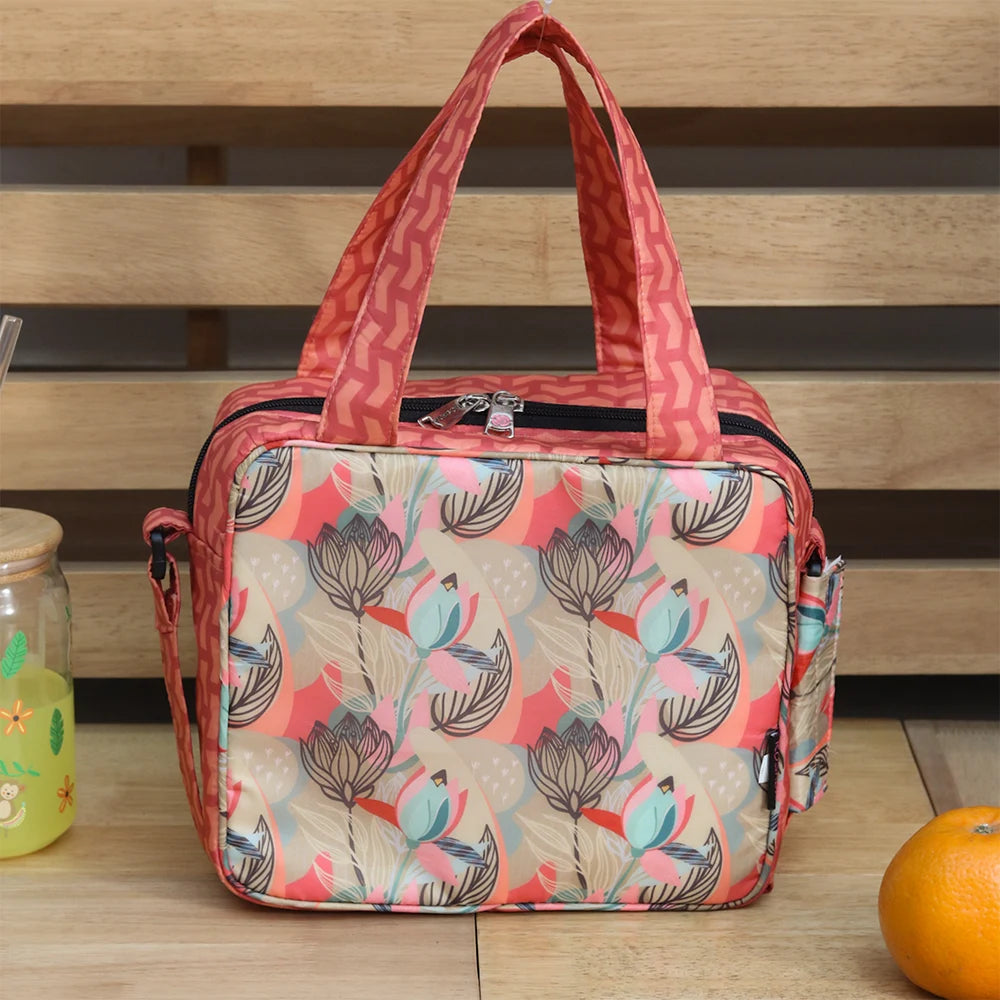 Beige Flower Insulated Tiffin Bag