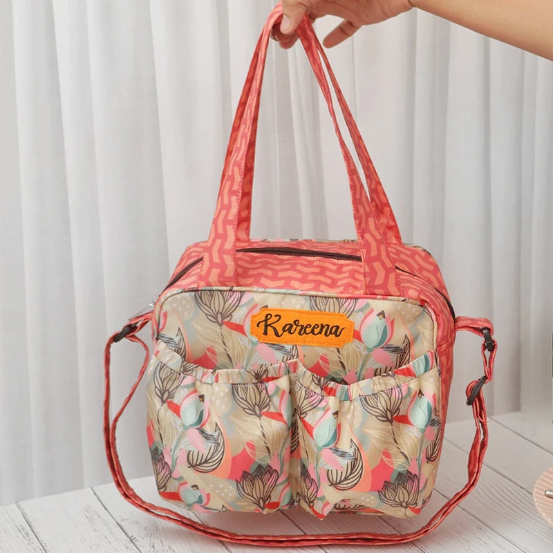 Beige Flower Insulated Tiffin Bag