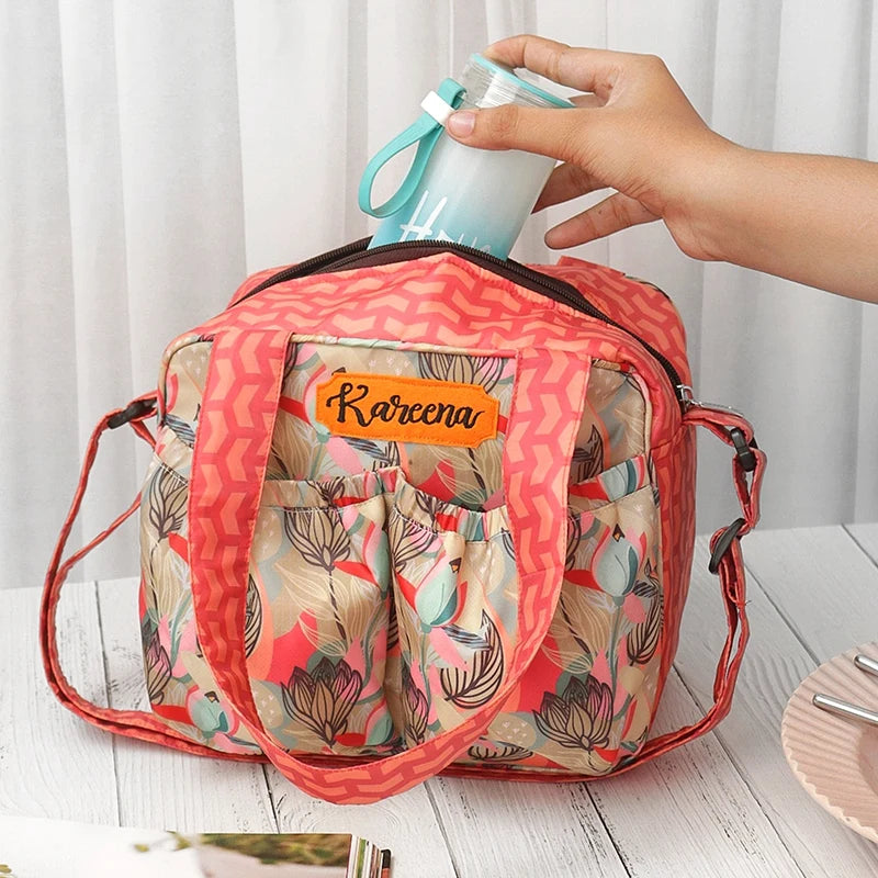 Beige Flower Insulated Tiffin Bag