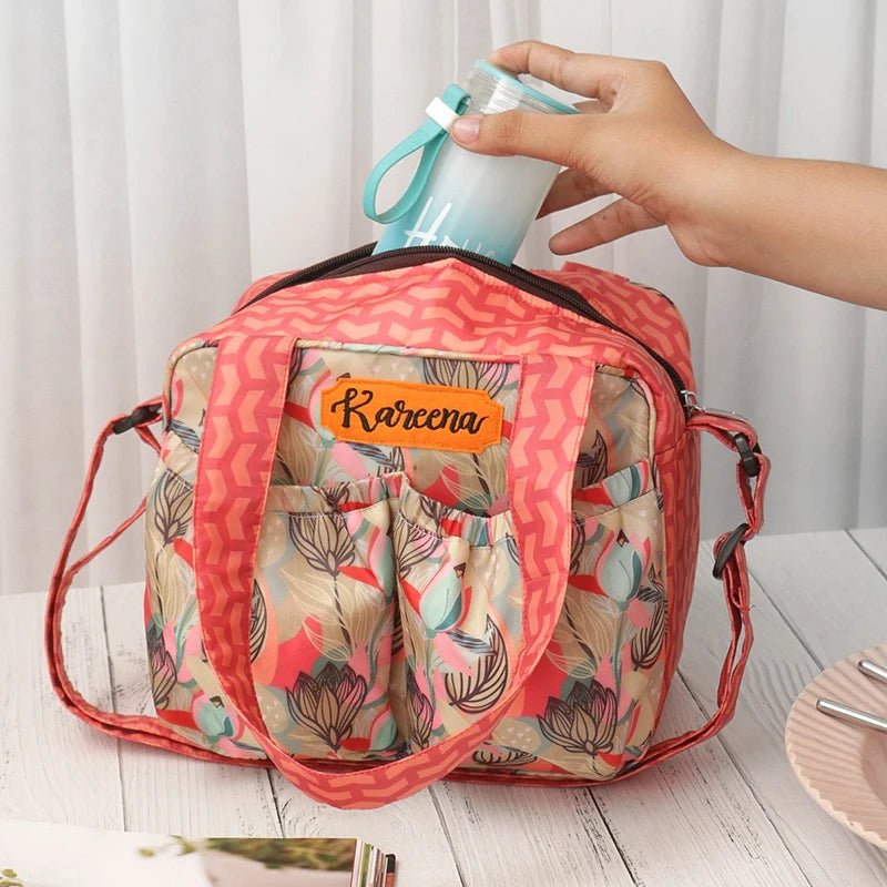 Beige Flower Insulated Tiffin Bag