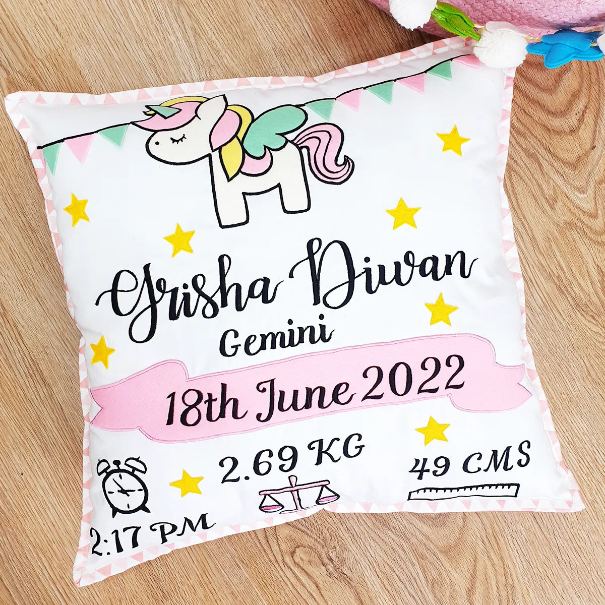 Birth Details Unicorn Cushion