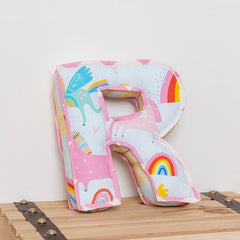 Blue Unicorn Alphabet Name Cushion