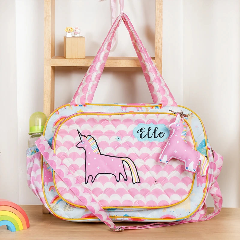 Blue Unicorn Baby Diaper Bag - Front View