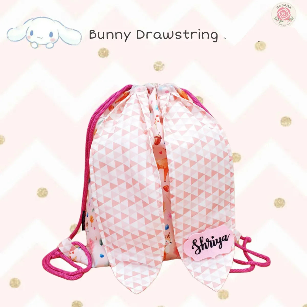 Bunny Drawstring Bag - Close-up of Bunny Drawstring Bag