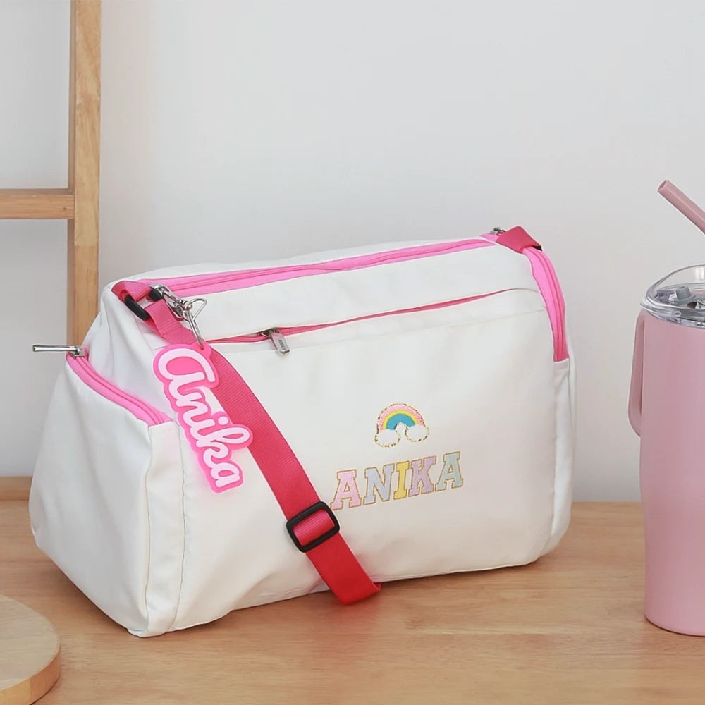 White Pink Sports Duffle Bag