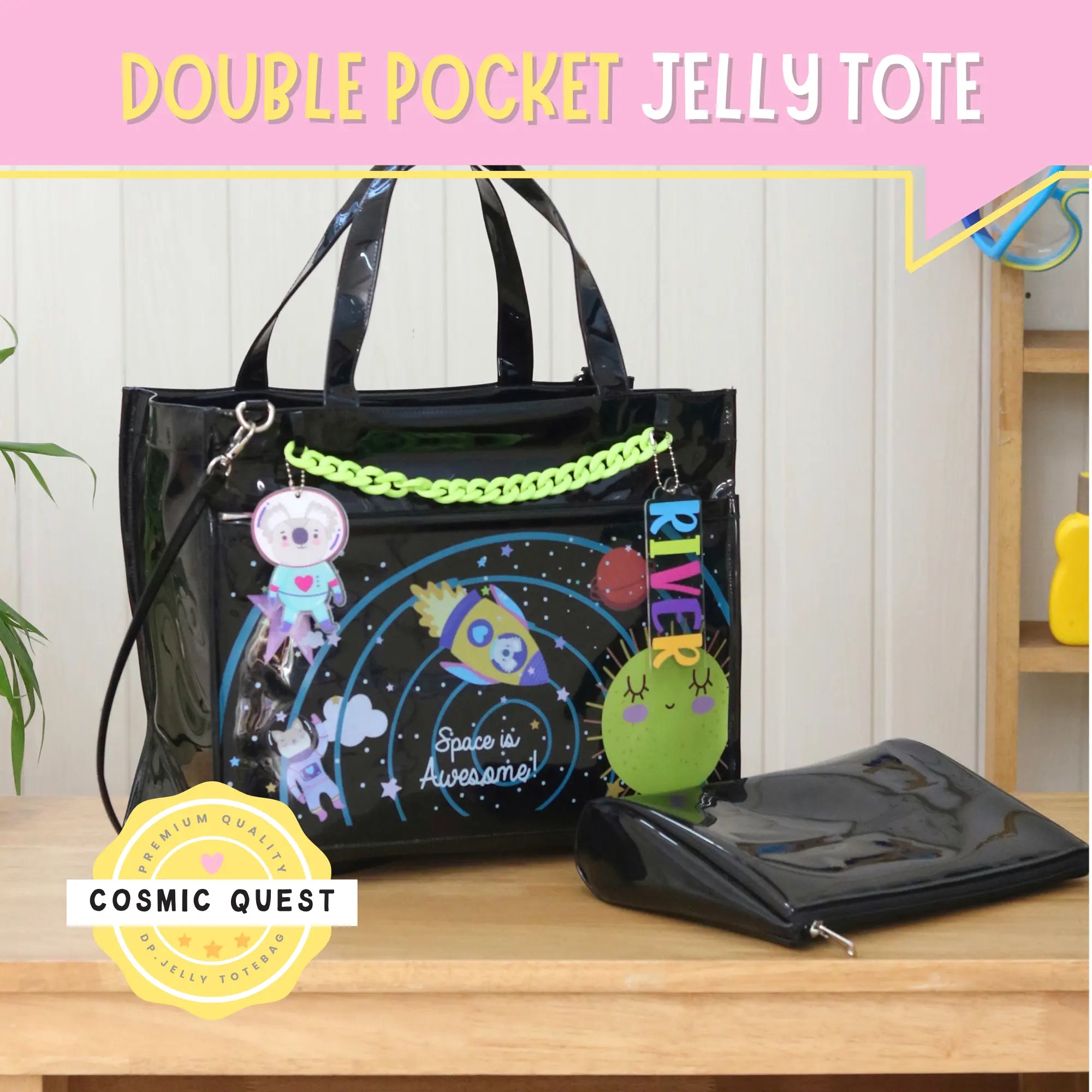 Cosmic Quest Double Pocket Jelly Tote Bag & Wet Pouch